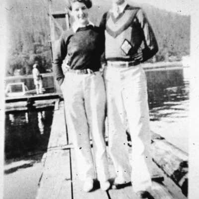Regatta frolickers - man and woman on wharf