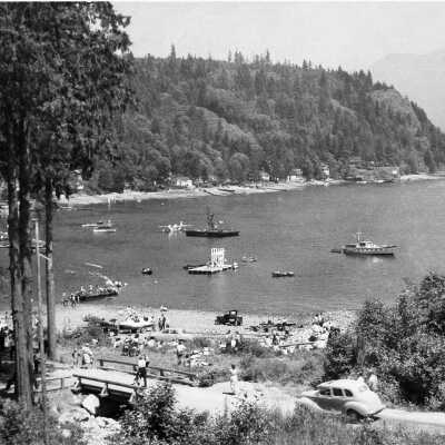 Band Marching in front of Deep Cove Motel