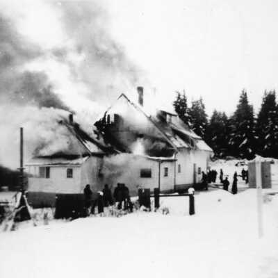 Moore's first house burning down