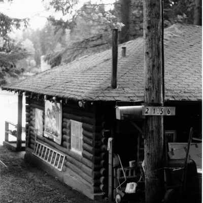 Deep Cove Park; side view of log cabin