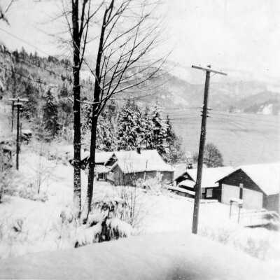 Deep Cove, March with snow, Burns Ave Jug Island in background