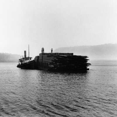 Dollar Mill The Superior with scow of lumber Aug 1918