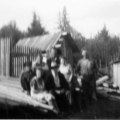 Moore family at back shed