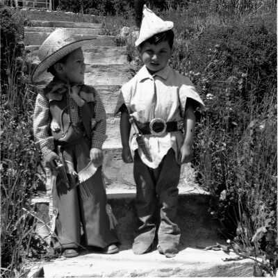 May Day Parade,Two young boys in Costumes