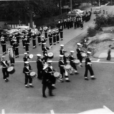 Sea Cadet Band Turning onto Second St