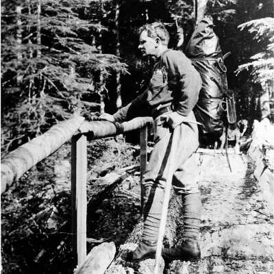 Hiker on bridge