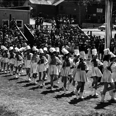 Majorettes with grandstands photo by John T. Rawlins