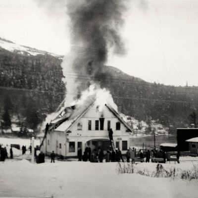 Moore's first House burning down