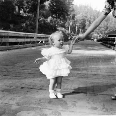Deep Cove Sandra Crane 15 months - on Panorama Creek Bridge