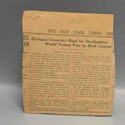 "University of Michigan President for Sterilization" newspaper article