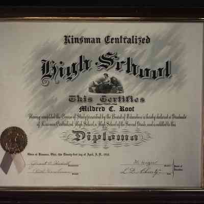 Mildred C. Root High School Diploma, 1910