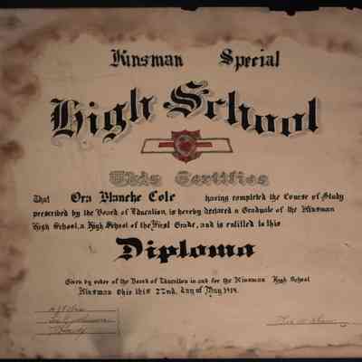 Ora Blanche Cole High School Diploma, 1914