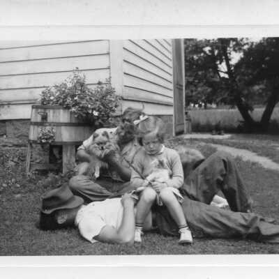 Family Portrait on Lawn with Pets, 1942