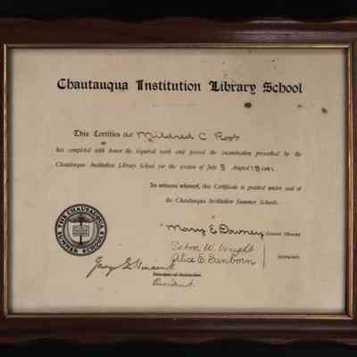 Mildred Root Library School Certificate, 1911