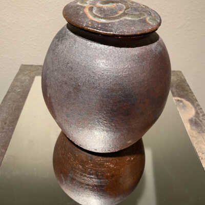 Dark Gray Glazed Urn with Lid