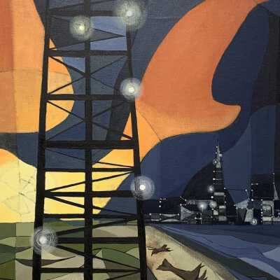 Oil Fields at Night (Oil Derrick and Refinery)