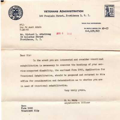 Veterens Administration Letter to hurt soldier