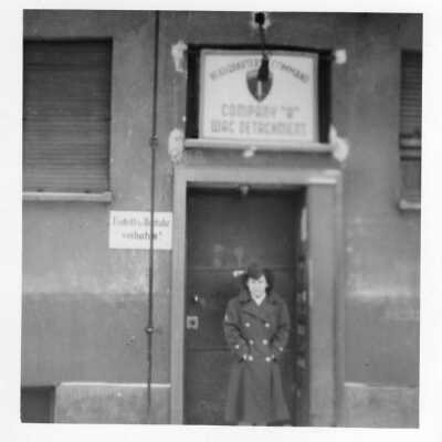 WWII Women Standing In Front Of Company A WAC Detachment Headquarters
