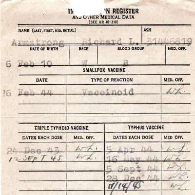 WWII Immunization Card