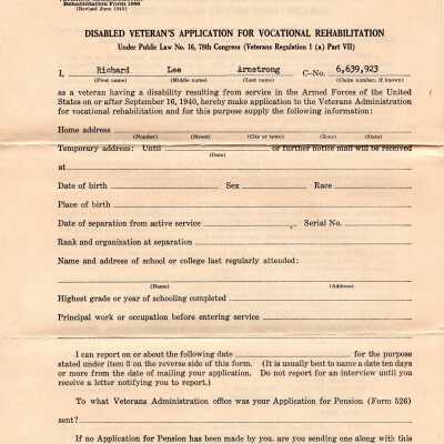Form 1900 Disabled Veteran's Application, WWII