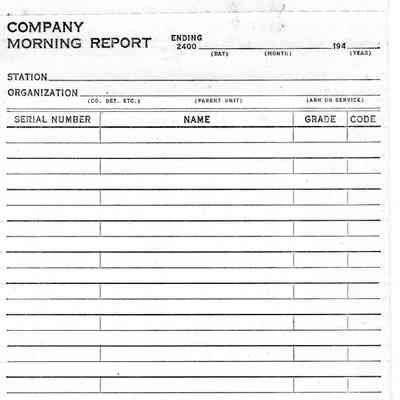 Blank WWII Company Morning Report