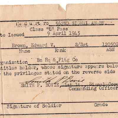 Pass, Class B, SGT Edward V. Brown
