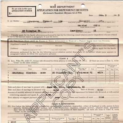 Application for Dependency Benefits, 1943