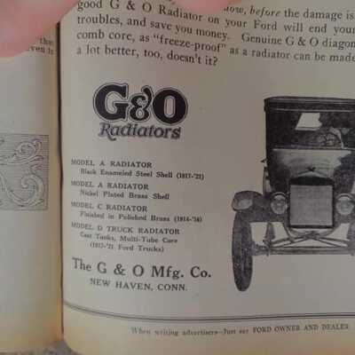 1922 febuary dealer magazine - 2: 1922 febuary dealer magazine featuring G&O radiators, identifies the model as a "Model D" for use in trucks