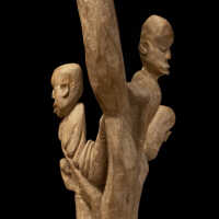 Untitled(pale three headed wooden figure)