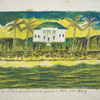untitled (Green landscape with white house)