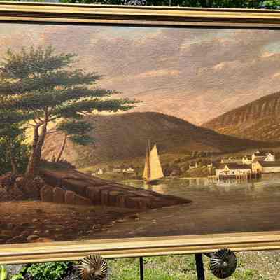 Camden Harbor oil painting, W.H. Bramhall