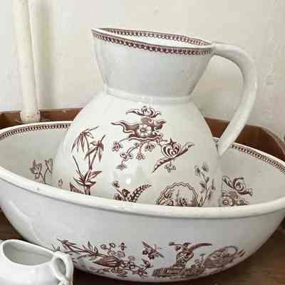 Ceramic Water Pitcher & Bowl