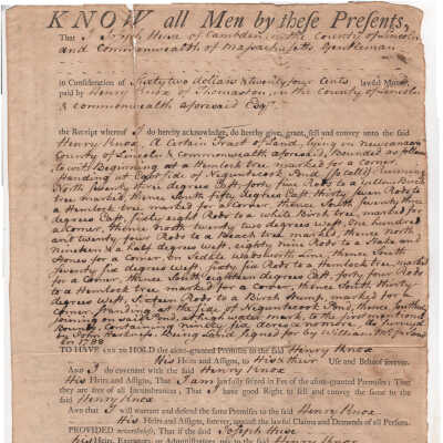 Land deed from Joseph Huse to General Henry Knox, November 16, 1799