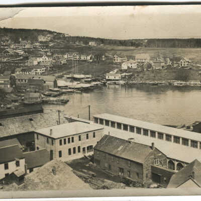 View of Camden Harbor from Anchorworks c. 1906