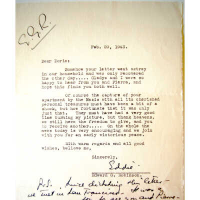 1943 letter from Edward G. Robinson to Doris Monteux