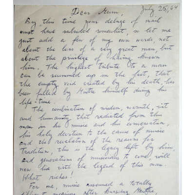Werner Torkanowsky letter to "Mum" (Doris Monteux) following Pierre's death
