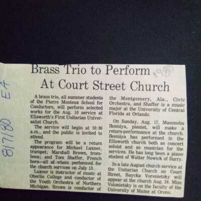 Brass trio (Michael Luxner, Marshall Brown, & Tom Shaffer) [Ellsworth American 8/7/80]