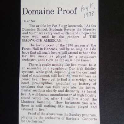 Domain proof [Letter to Editor of Ellsworth American, 1978]