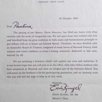 Fund raising letter by Erich Kunzel