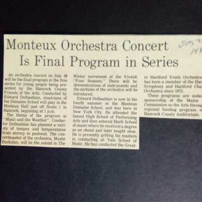 Musicians of Domaine Orchestra to play concert in free series for young people (1980)