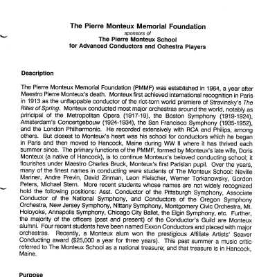 Description of the Pierre Monteux Memorial Foundation (ca. 1991)