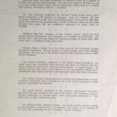 Monteux Memorial Foundation concert series August, 1967