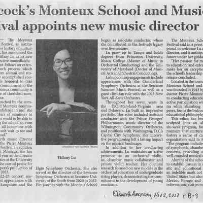 Tiffany Lu Appointed Music Director 2023
