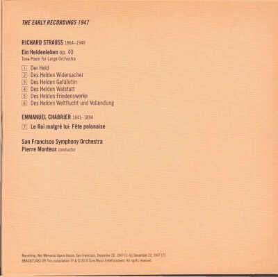 CD 9 OF "PIERRE MONTEUX: THE COMPLETE RCA ALBUM COLLECTION." THE EARLY RECORDINGS 1947. SAN FRANCISCO SYMPHONY ORCHESTRA
