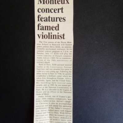 Monteux Concert features famed violinist (David Erlih) 1994