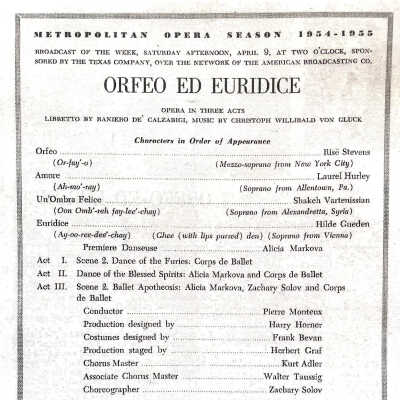 MetOpera program in Opera News April 4, 1955: Courtesy of MetOperaArchives