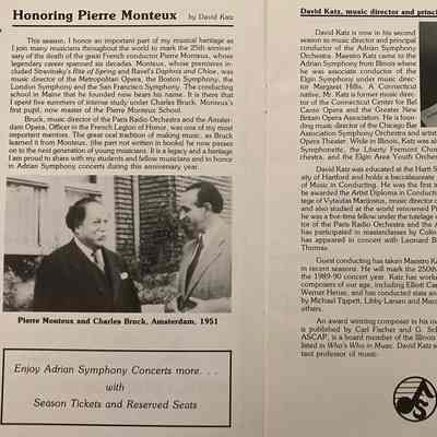 Adrian Symphony Concert honoring Pierre Monteux