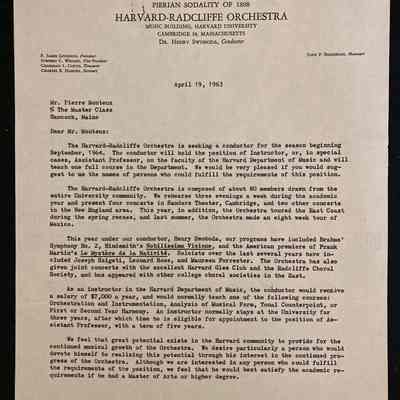 Harvard Request for Assistant Conductor