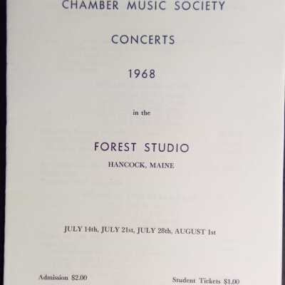 Hancock County Chamber Music Society Concerts, 1968, at the Forest Studio, Hancock, Maine