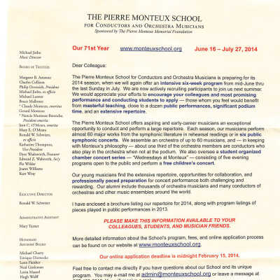 Recruitment Letter for student applications (2014)